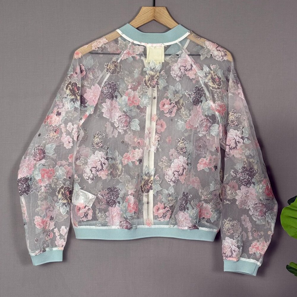 Anthropologie Maeve Sheer Floral Bomber Jacket Mesh Zip Front Size S - Picture 3 of 9